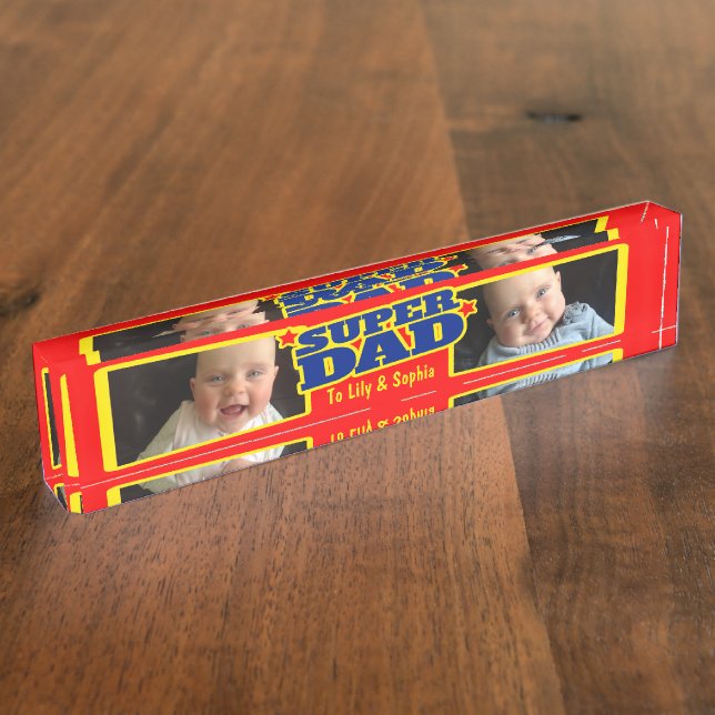 Name und Foto-Schreibtischplakette von Super Papa- Namensplakette (Seite)