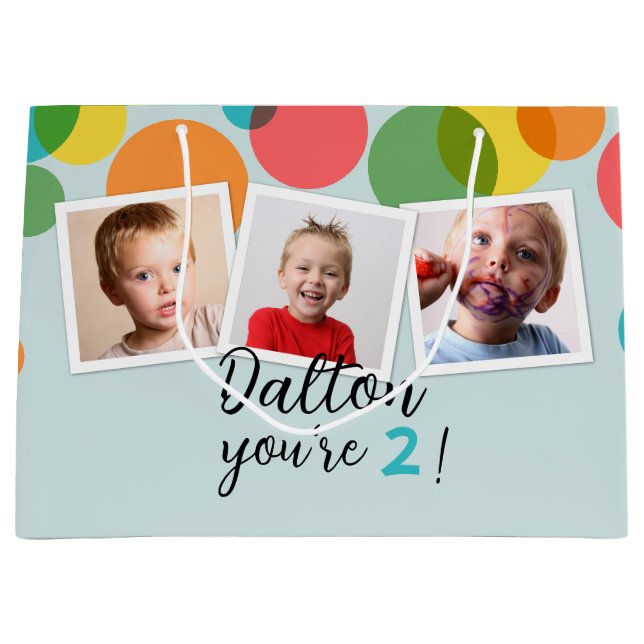 Name und Fotos Jungen Geburtstag Personalisiert Große Geschenktüte (Vorderseite)