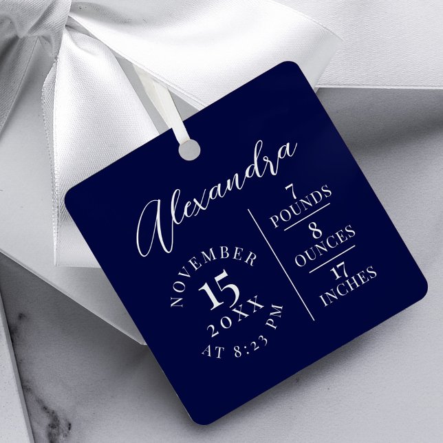 Name und Geburtsstat Foto Navy Keepake Ornament Aus Metall (Baby Name & Birth Stats Photo Navy Keepsake Metal Ornament)