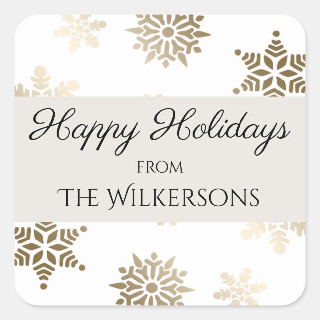 Name und Gold Snowflakes Quadratischer Aufkleber (Vorderseite)