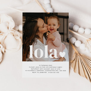 Name und Herz Foto Einladung zum ersten Geburtstag