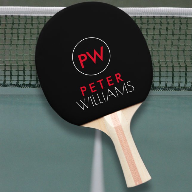 Name und Initialen Monogramm auf cool schwarz Tischtennis Schläger (Von Creator hochgeladen)