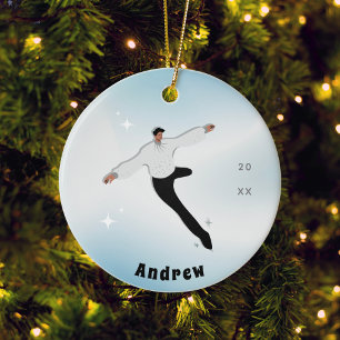 Name und Jahr der brünetten Boy-Abbildung Ice-Skat Keramik Ornament