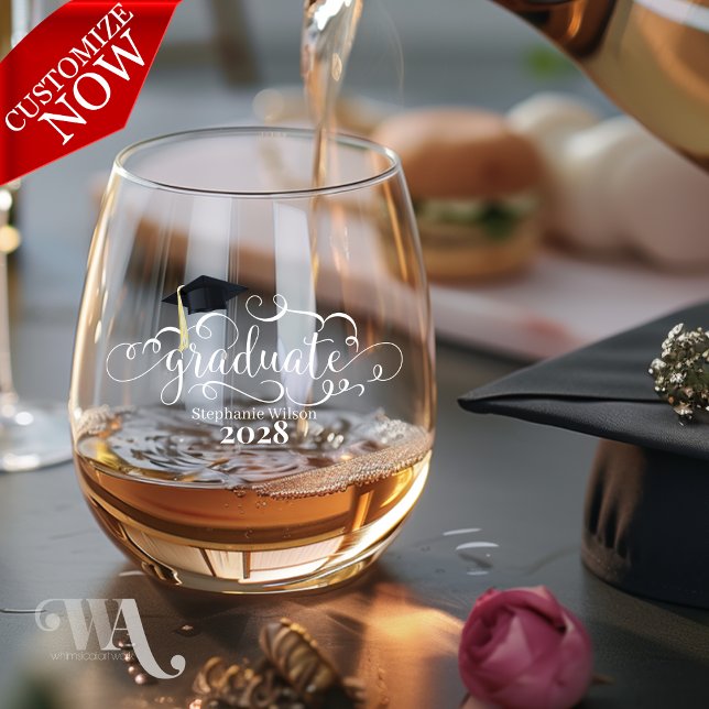 Name und Jahr des Hochschulabschlusses Weinglas Ohne Stiel (easy to customize
)