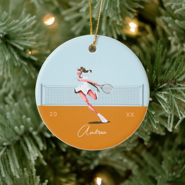 Name und Jahr des Tennis-Cartoon der Girl's Keramik Ornament (Baum)