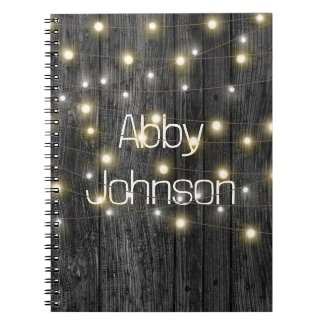 Name und Light String auf Black Wood Notizblock (Vorderseite)