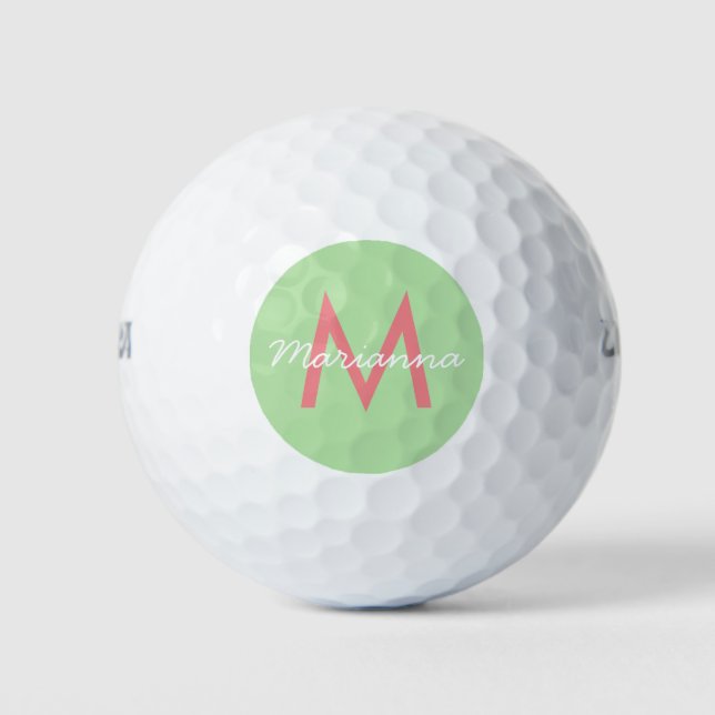 Name und moderne Monogramm für Minze und Koralle,  Golfball (Vorderseite)