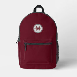 Name und Monogramm auf Herbstburgund mit Grau Bedruckter Rucksack