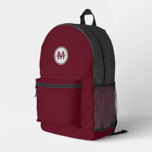 Name und Monogramm auf Herbstburgund mit Grau Bedruckter Rucksack