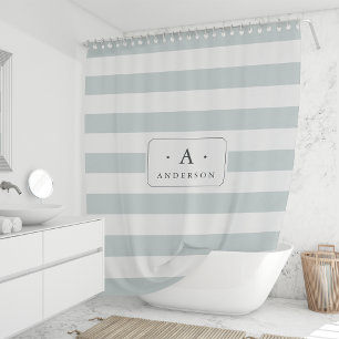 Name und Monogramm der Aqua Stripe-Familie Duschvorhang
