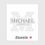 Name und Monogramm der eleganten Personalisierten  Aufkleber<br><div class="desc">Fügen Sie Ihrer Hochzeit eine persönliche Touch mit dem Monogramm der personalisierten Trauzeugen hinzu und benennen Sie den Aufkleber nach Maß. Dieser Aufkleber enthält den Namen des personalisierten Trauzeugen mit dem Titel in Grau und Monogramm in hellgrau als Hintergrund, im klassischen Serif-Schriftart-Stil. Auch perfekt für Trauzeuge, Brautvater, Ringträger und mehr....</div>