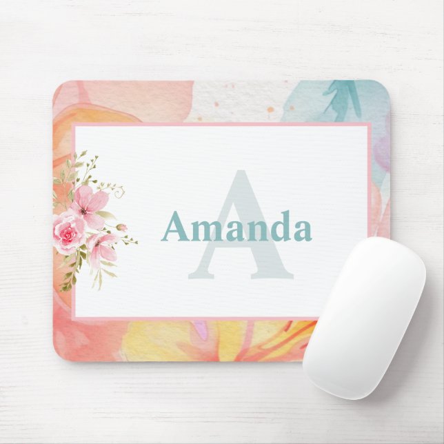 Name und Monogramm der personalisierten Aquarellfa Mousepad (Mit Mouse)