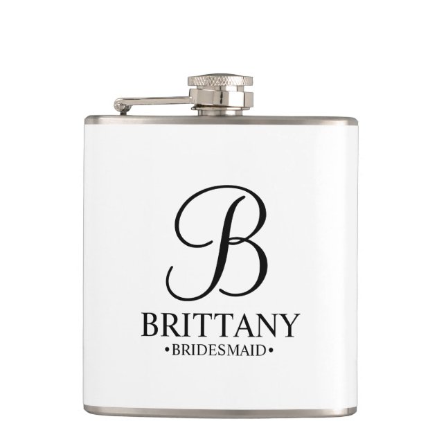 Name und Monogramm der personalisierten Bridesmaid Flachmann (Vorderseite)