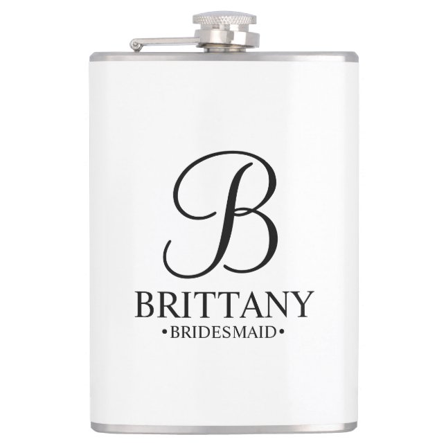 Name und Monogramm der personalisierten Bridesmaid Flachmann (Vorderseite)