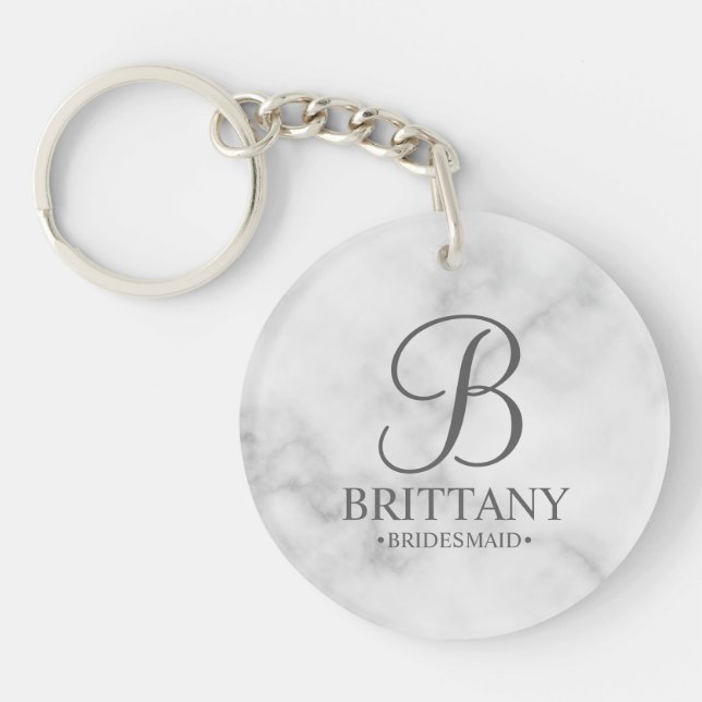 Name und Monogramm der personalisierten Bridesmaid Schlüsselanhänger (Vorderseite)