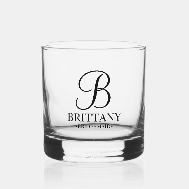 Name und Monogramm der personalisierten Bridesmaid Whiskyglas (Vorderseite)