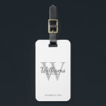 Name und Monogramm der personalisierten Trauzeuge Gepäckanhänger<br><div class="desc">Fügen Sie Ihrer Hochzeit eine persönliche Touch mit personalisierten Trauzeugen Gepäckanhänger hinzu. Dieses Gepäckanhänger zeigt den Namen des personalisierten Trauzeugen im Stil eines Schriftartes in Grau-Klassik mit Hochzeitsdetails in Grau-Klassik-Serif-Schriftart und Monogramm in hellgrau-klassischem Serif-Schriftart-Stil als Hintergrund,  auf weißem Hintergrund. Auch perfekt für Trauzeuge,  Brautvater,  Ringträger und mehr.</div>