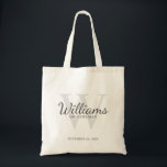 Name und Monogramm der personalisierten Trauzeuge Tragetasche<br><div class="desc">Fügen Sie eine persönliche Touch zu Ihrer Hochzeit mit personalisierten Trauzeugen zu Tasche. Diese Tasche enthält den Namen des personalisierten Trauzeugen im Schriftart-Stil mit grauem klassischem Script. Die Hochzeitsdetails sind in Grau-Klassik-Serif-Schriftart und Monogramm in hellgrau-klassischem Serif-Schriftart-Stil als Hintergrund,  auf weißem Hintergrund. Auch perfekt für Trauzeuge,  Brautvater,  Ringträger und mehr.</div>