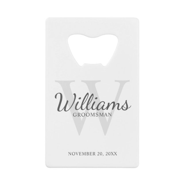 Name und Monogramm der personalisierten Trauzeugen Geldbeutel Flaschenöffner (Vorderseite)