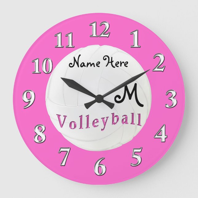 NAME UND MONOGRAMM DER personalisierten Volleyball Große Wanduhr (Vorderseite)