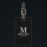 Name und Monogramm des Personalisierten Trauzeugen Gepäckanhänger<br><div class="desc">Moderne Schwarz-Weiß-Geschenke mit personalisiertem Monogramm,  Name und Titel des Trauzeugen im klassischen,  weißen Serif-Schriftart-Stil auf schwarzem Hintergrund. Auch perfekt für Trauzeuge,  Vater der Braut und mehr.</div>
