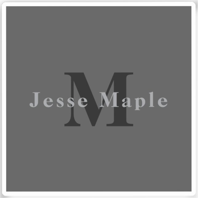 Name und Monogramm | Dunkelgrau Aufkleber (Vorderseite)