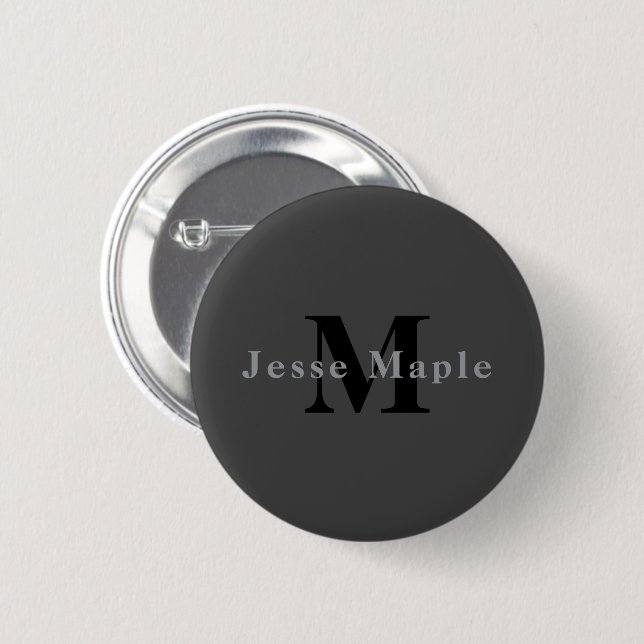 Name und Monogramm | Dunkelgrau Button (Vorne & Hinten)