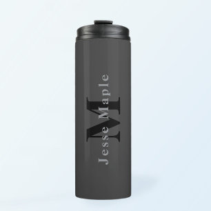 Name und Monogramm Dunkelgrau Thermosbecher