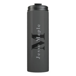 Name und Monogramm | Dunkelgrau Thermosbecher