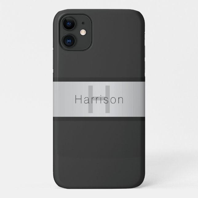 Name und Monogramm | Grays & Imitate Silver Look Case-Mate iPhone Hülle (Rückseite)