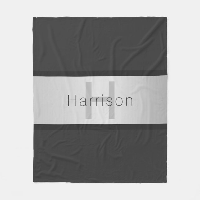 Name und Monogramm | Grays & Imitate Silver Look Fleecedecke (Vorderseite)