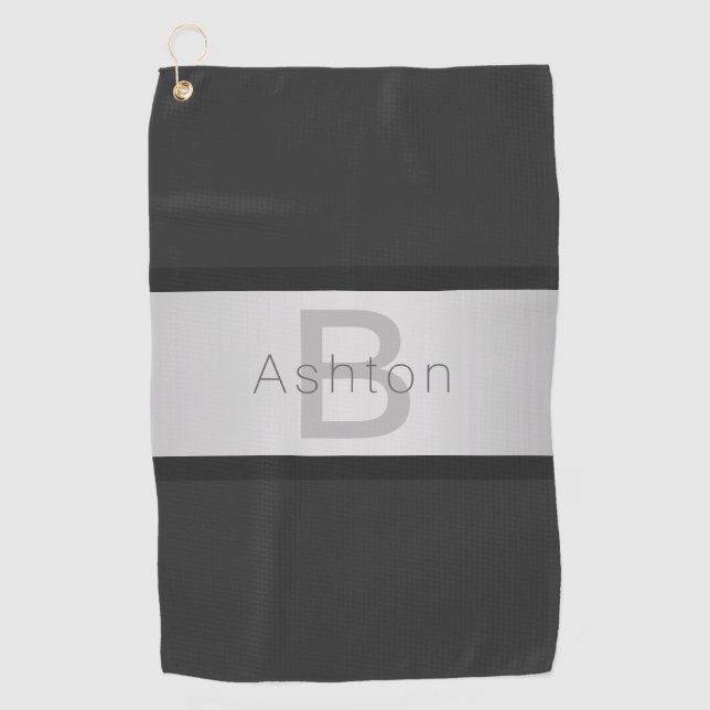 Name und Monogramm | Grays & Imitate Silver Look Golfhandtuch (Vorderseite)