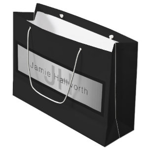 Name und Monogramm   Grays & Imitate Silver Look Große Geschenktüte