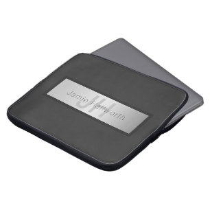 Name und Monogramm Grays & Imitate Silver Look Laptopschutzhülle