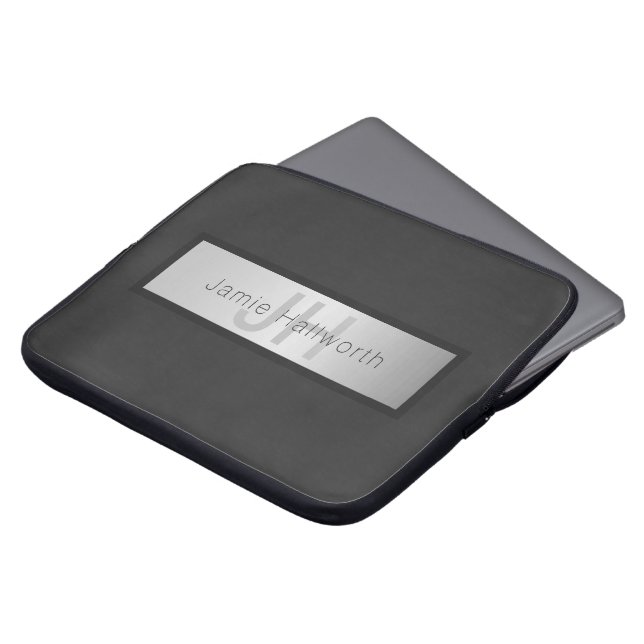 Name und Monogramm | Grays & Imitate Silver Look Laptopschutzhülle (Vorne Oben)