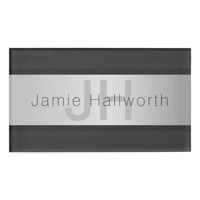 Name und Monogramm | Grays & Imitate Silver Look Namenschild (Vorderseite)