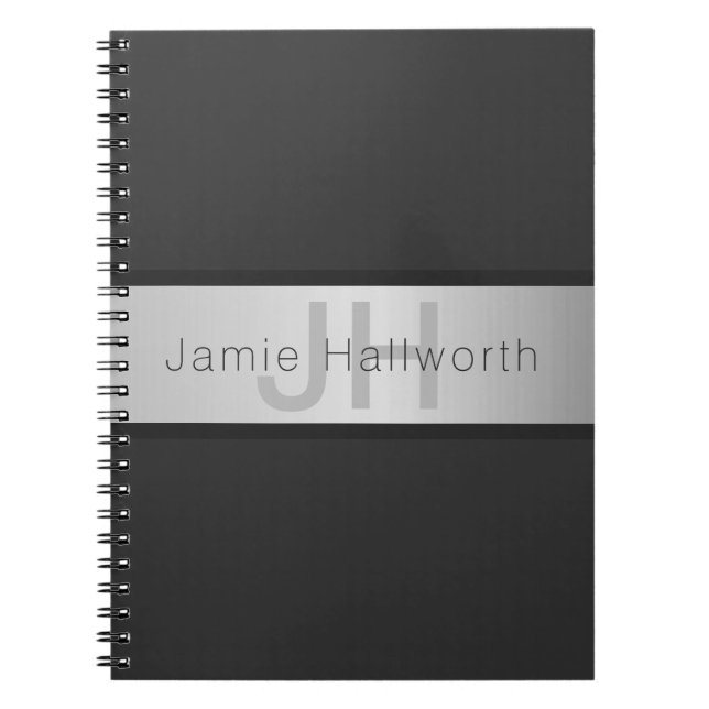 Name und Monogramm | Grays & Imitate Silver Look Notizblock (Vorderseite)