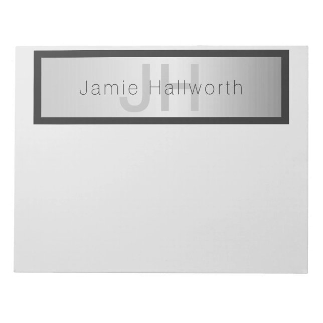 Name und Monogramm | Grays & Imitate Silver Look Notizblock (Vorderseite)