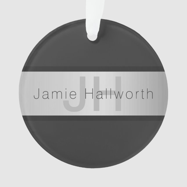 Name und Monogramm | Grays & Imitate Silver Look Ornament (Vorderseite)