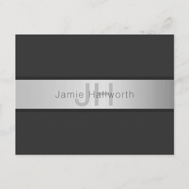 Name und Monogramm | Grays & Imitate Silver Look Postkarte (Vorderseite)