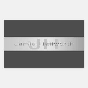 Name und Monogramm   Grays & Imitate Silver Look Rechteckiger Aufkleber