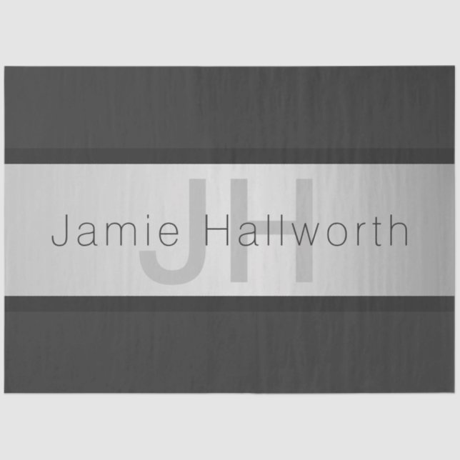 Name und Monogramm | Grays & Imitate Silver Look Seidenpapier (Vorderseite)