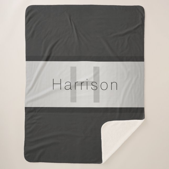 Name und Monogramm | Grays & Imitate Silver Look Sherpadecke (Vorderseite)