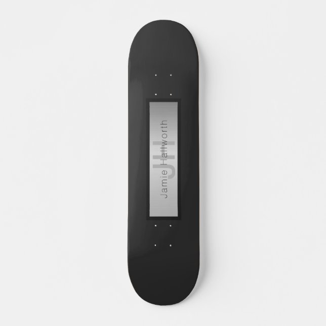 Name und Monogramm | Grays & Imitate Silver Look Skateboard (Vorne)