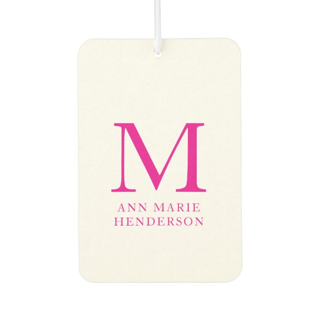 Name und Monogramm in Pink Autolufterfrischer (Vorderseite)