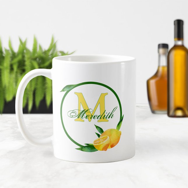 🍋 Name und Monogramm Kaffeetasse (Watercolor Lemons 🍋✨ Name and Monogram Coffee Mug
)