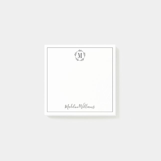 Name und Monogramm Post-it Klebezettel (Vorderseite)