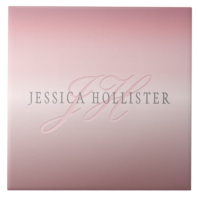 Name und Monogramm | Soft IMITATE Rose Gold Blush Fliese (Vorderseite)