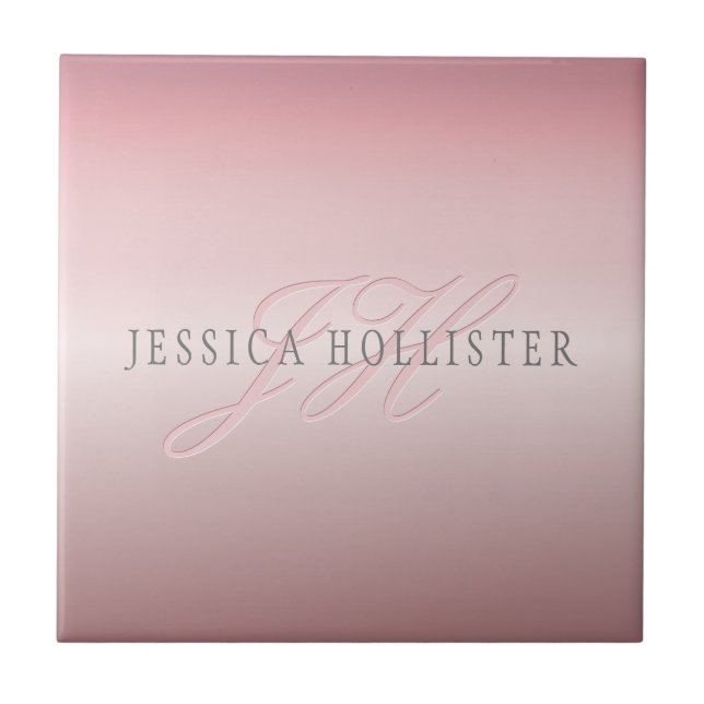 Name und Monogramm | Soft IMITATE Rose Gold Blush Fliese (Vorderseite)