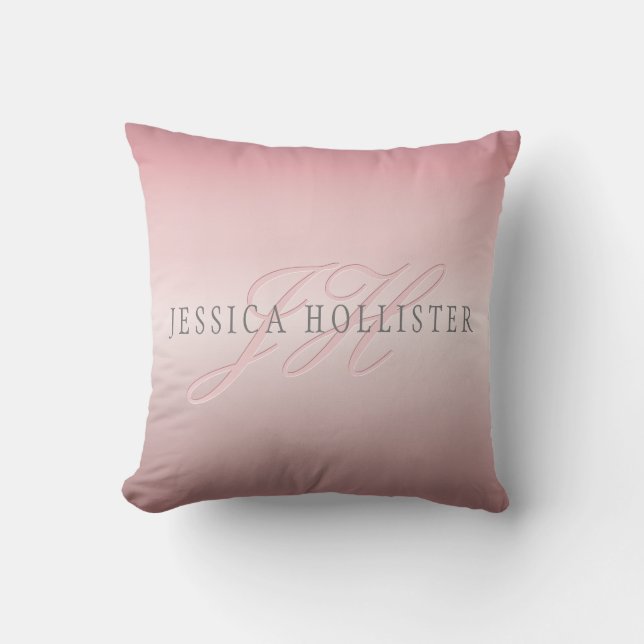 Name und Monogramm | Soft IMITATE Rose Gold Blush Kissen (Vorderseite)
